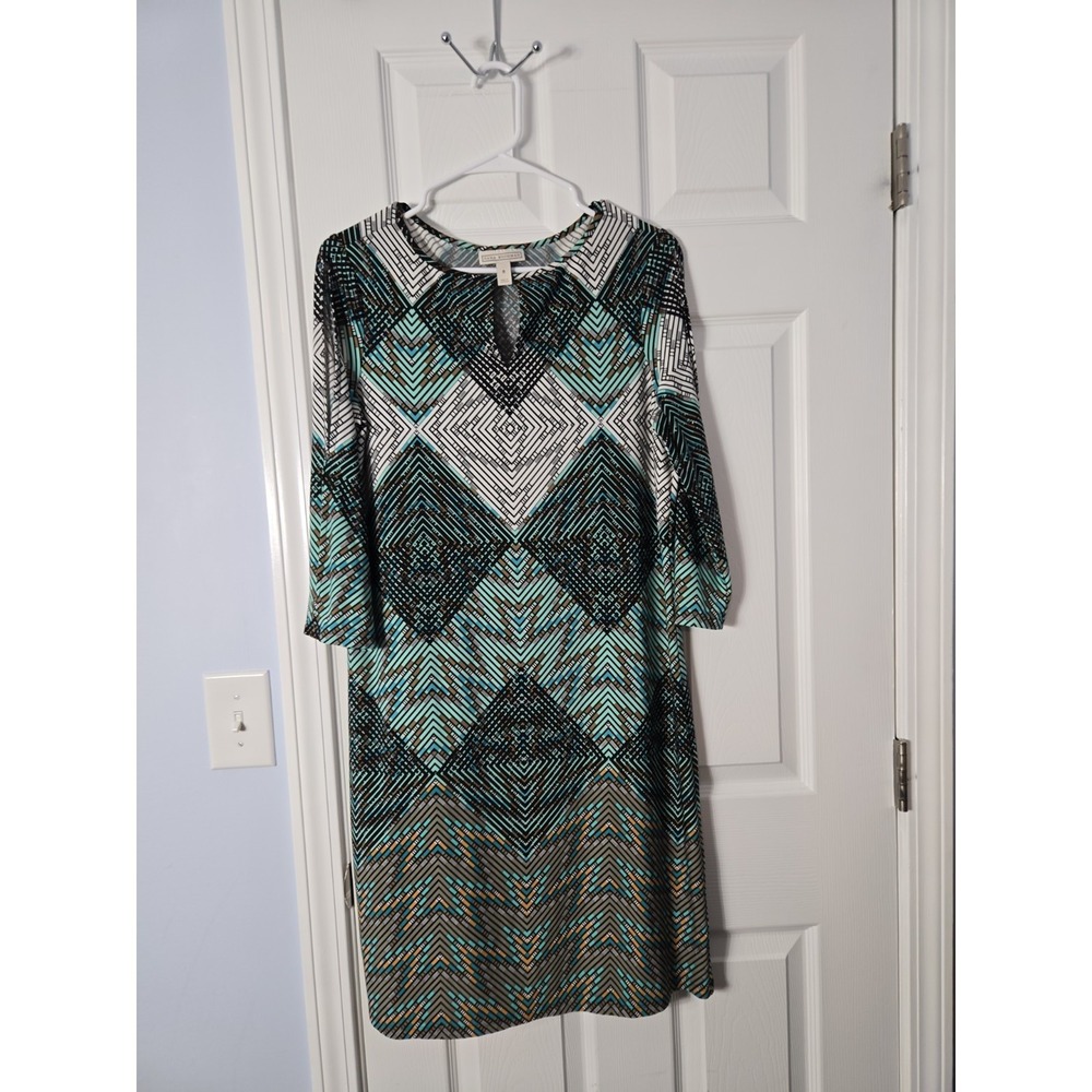 Dana Buchman Women Geometric 3/4 Sleeve Scoop Neck Blouse Multicolor Size 8